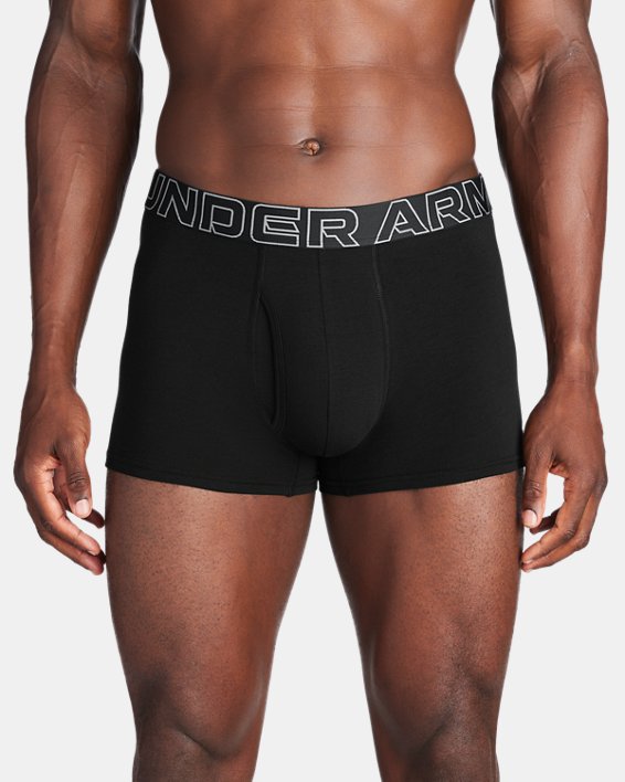 Men's UA Performance Cotton 3" 3-Pack Boxerjock® in Black image number 0